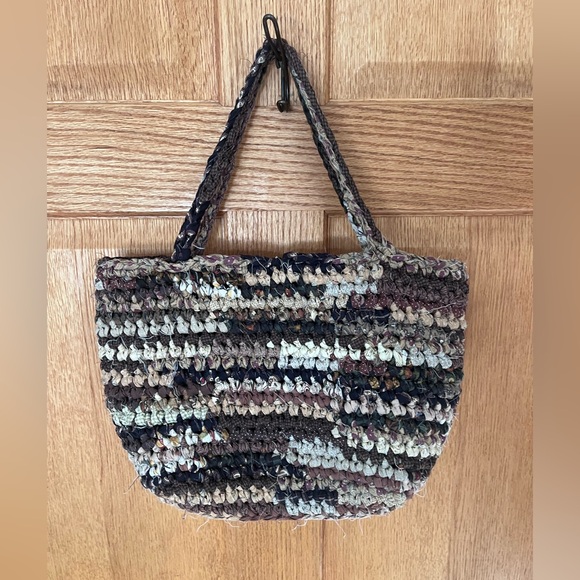 cottagecore rag bag Handbags - Crochet boho, cottagecore Handcrafted Multicolor Woven Tote Bag